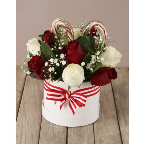 Rose & Candy Cane Christmas Hatbox