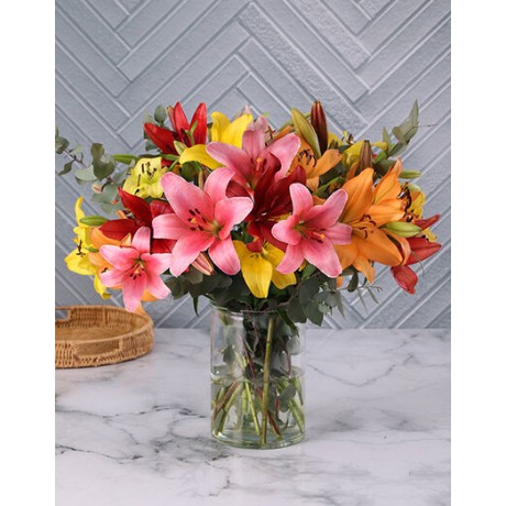Mixed Lilies in A Vase