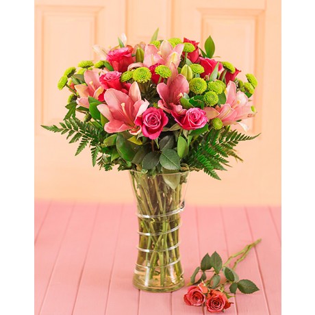 Pink Lilies & Roses in a Vase