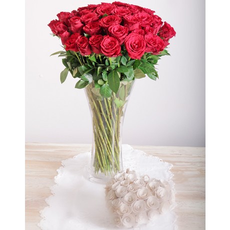 Red Roses in a Glass Vase for Valentine’s Day