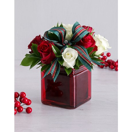 Red & White Rose Christmas Arrangement 