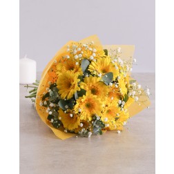 Yellow Gerbera Daisy bouquet with greenery