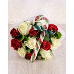 Red & White Roses Christmas Candy Cane Bouquet