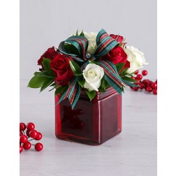 Red & White Rose Christmas Arrangement