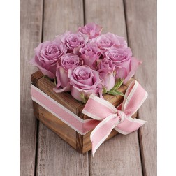 Rows of Pink Roses in a Wooden Box