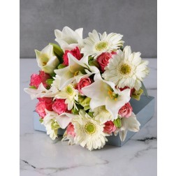 Pastel Bouquet of Gerberas, Lilies & Roses