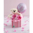 Baby girl floral box with teddy and balloon