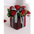 6 Red Roses with bow in glass vase
